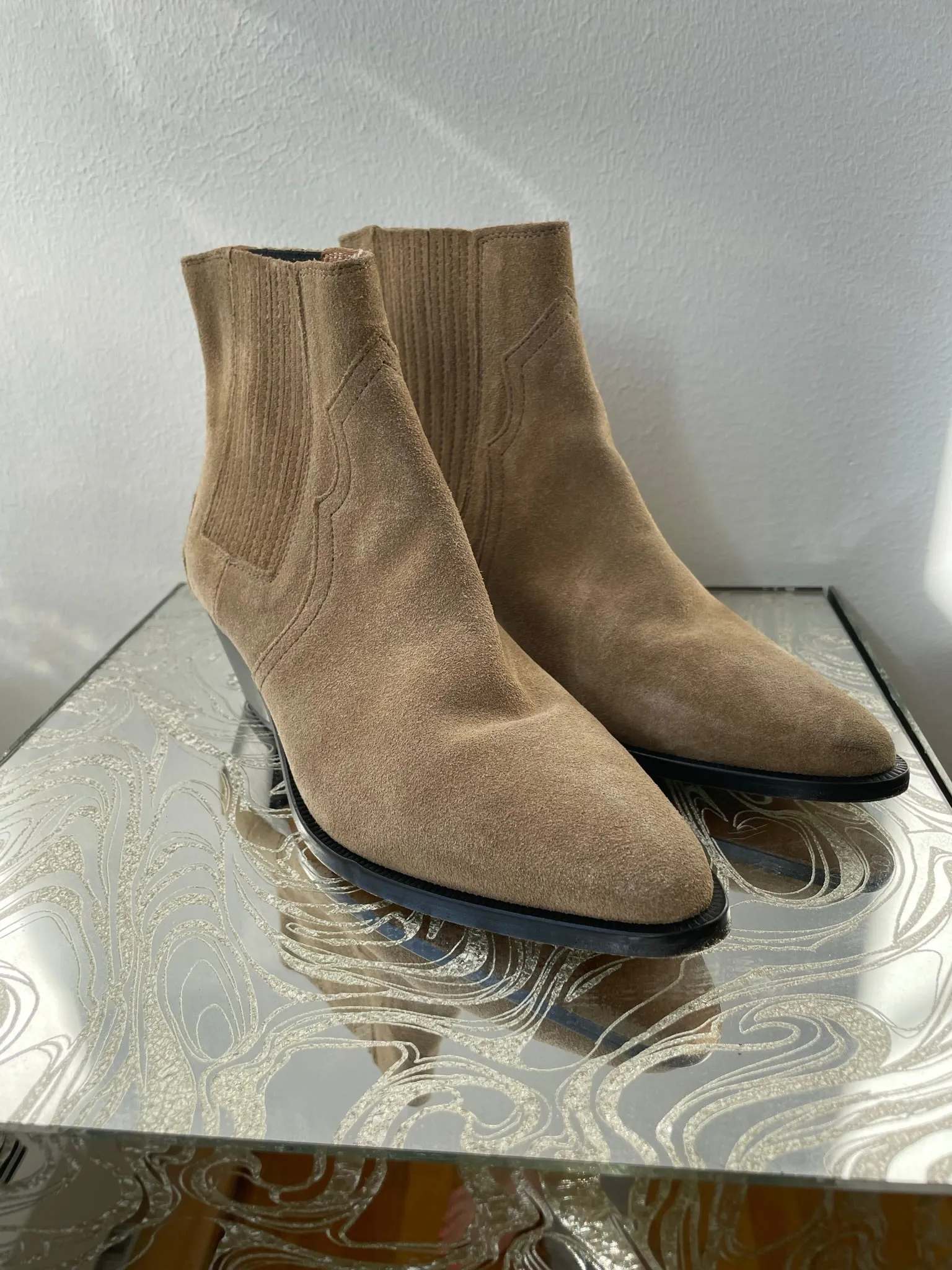 00's Taupe Suede Western Boots by Isabel Marant