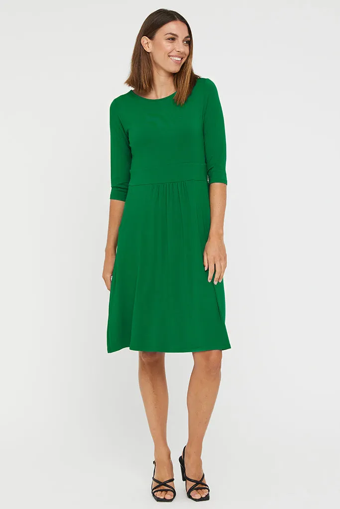 3/4 Sleeve Beth Dress - Green