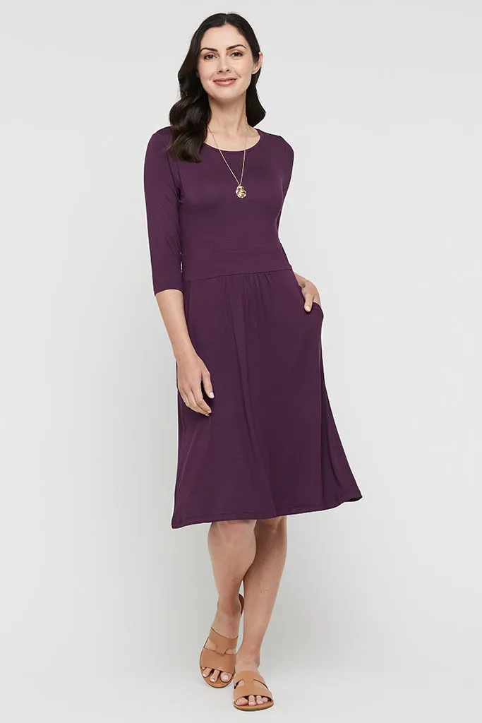 3/4 Sleeve Beth Dress - Plum