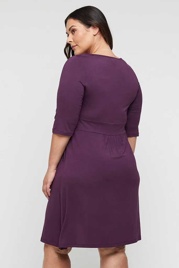 3/4 Sleeve Beth Dress - Plum