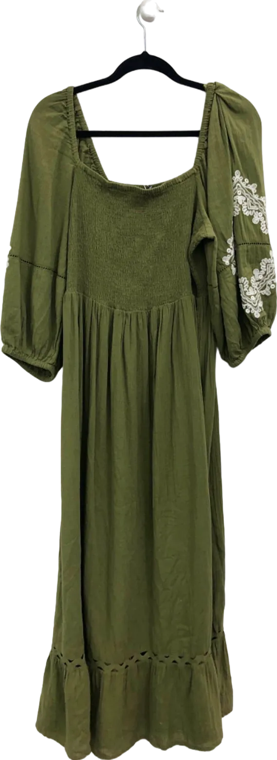 Accessorize Khaki Embroidered Maxi Dress UK 16-18