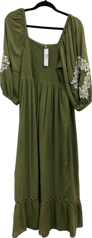 Accessorize Khaki Embroidered Maxi Dress UK 16-18