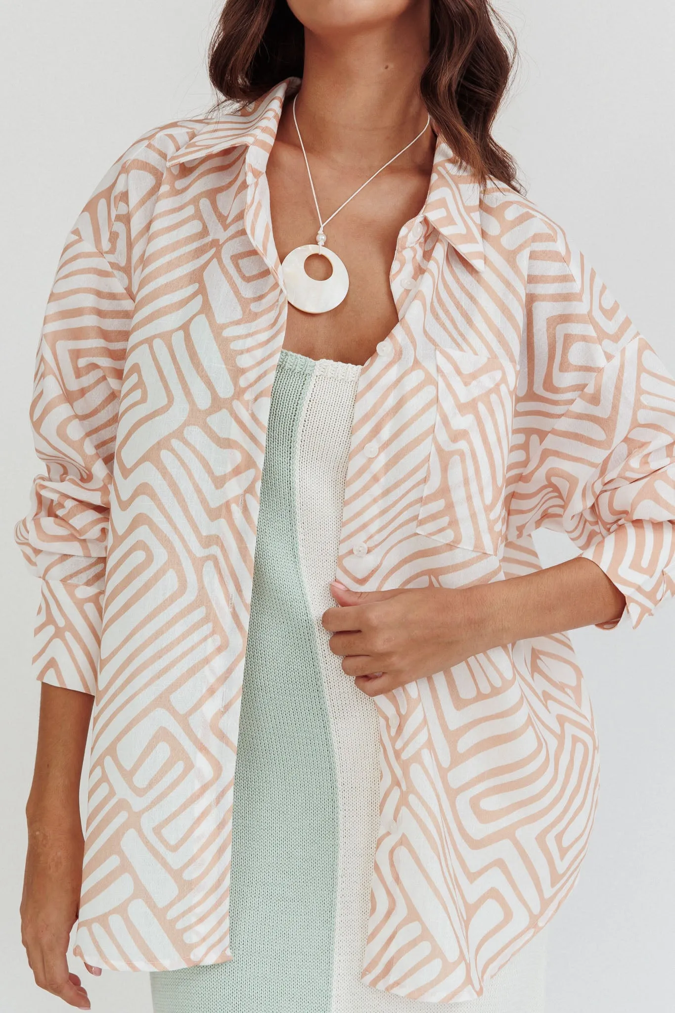 Alex Long Sleeve Shirt Print Peach