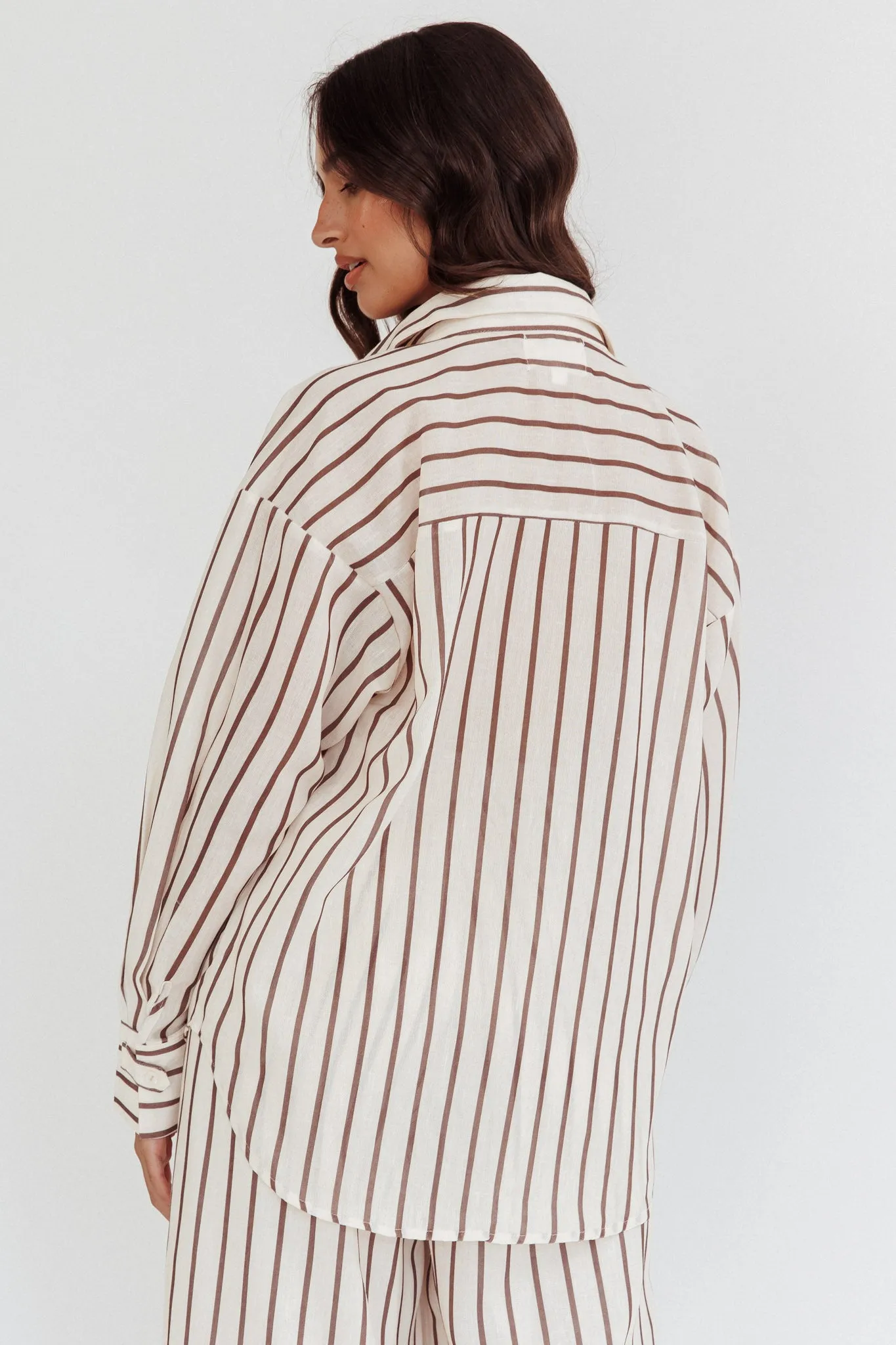 Alex Long Sleeve Shirt Stripe Latte