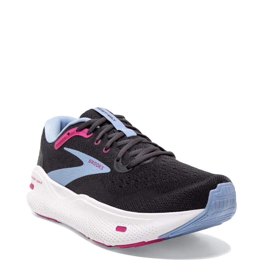 Brooks Women's Ghost Max Running Sneaker in Ebony/Open Air/Lilac Rose