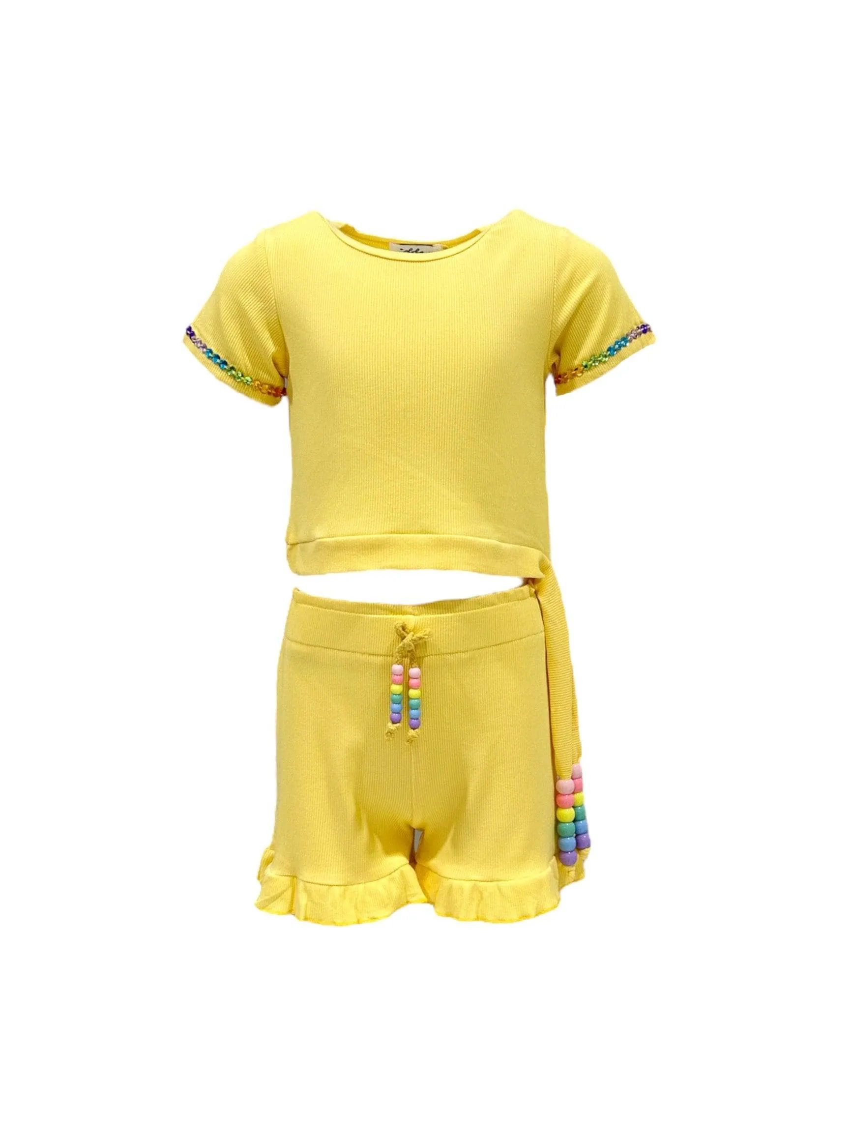 Candy Beaded Gem Ruffle Set Yellow