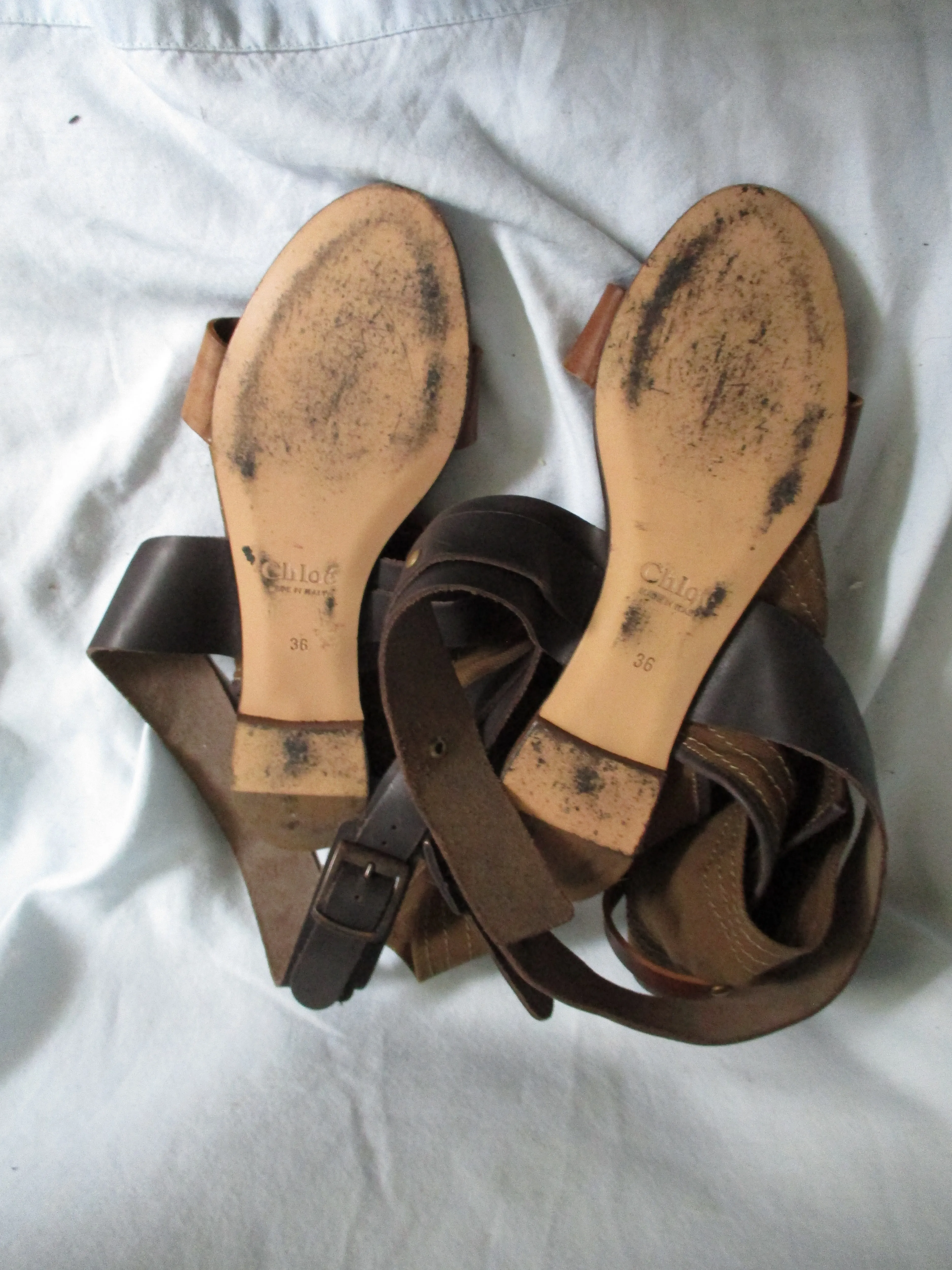 CHLOE Strappy Canvas Gladiator SANDAL Flat Shoe 36 Boho BROWN KHAKI