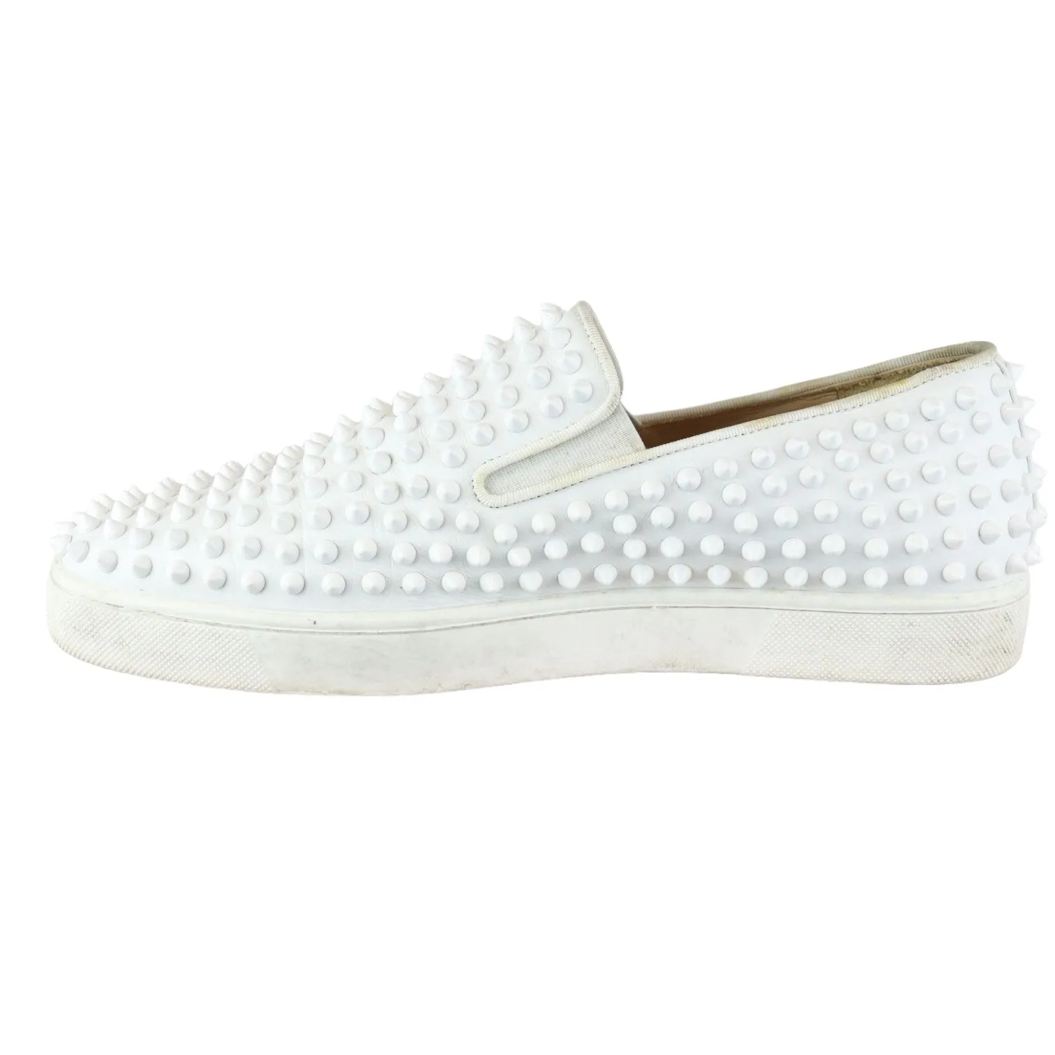 Christian Louboutin Spikes Mens Roller Boat Flat Calfskin White Size 42