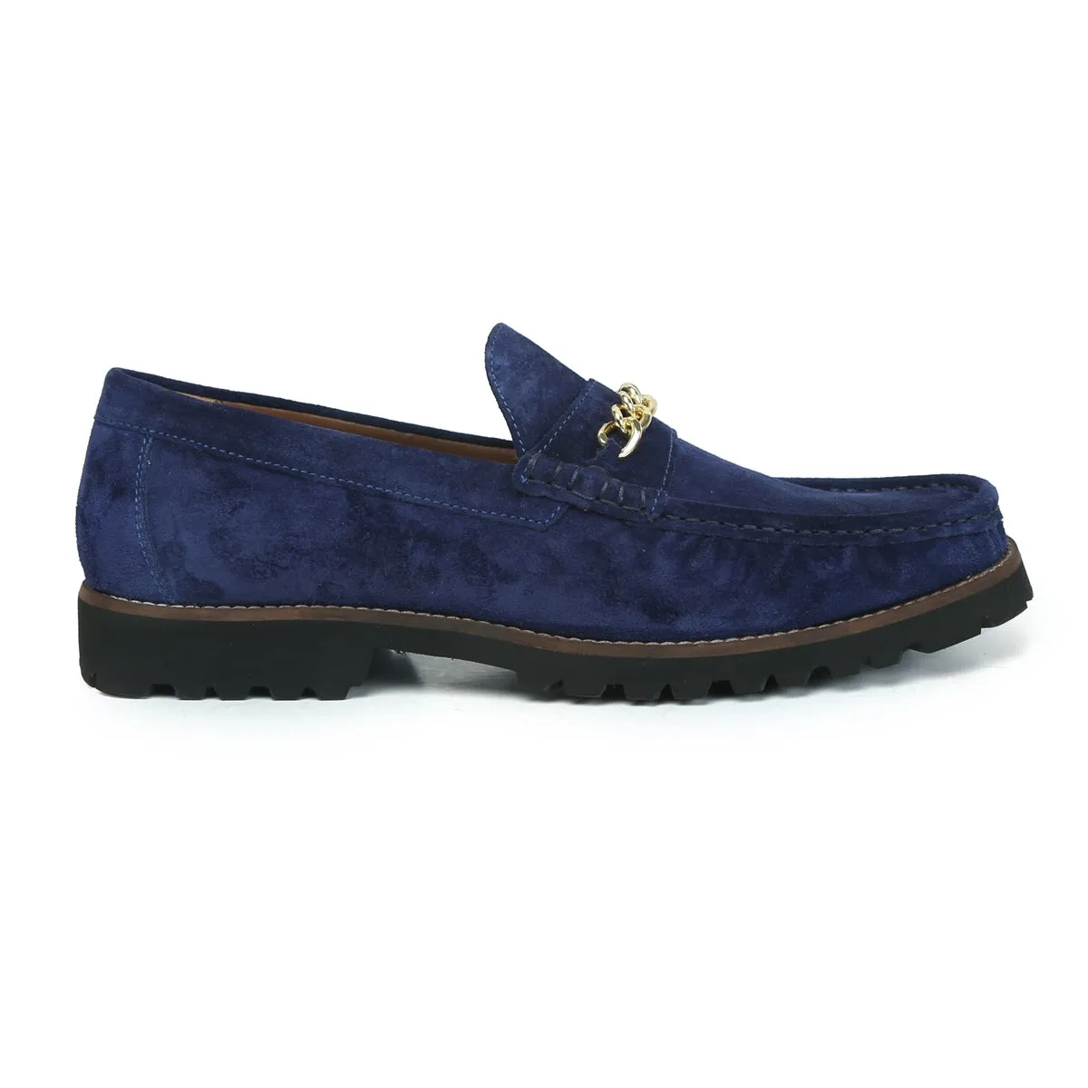 Chunky Sole Loafers in Blue Suede Leather