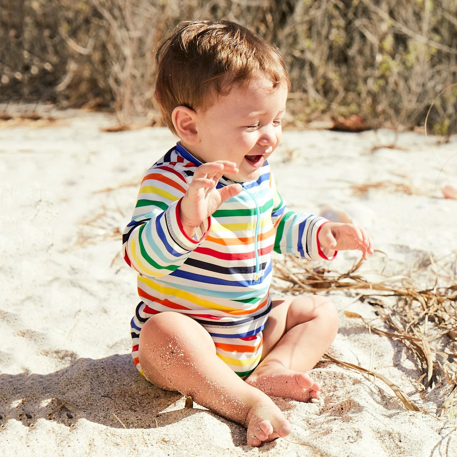 Clearance baby rash guard in rainbow stripe