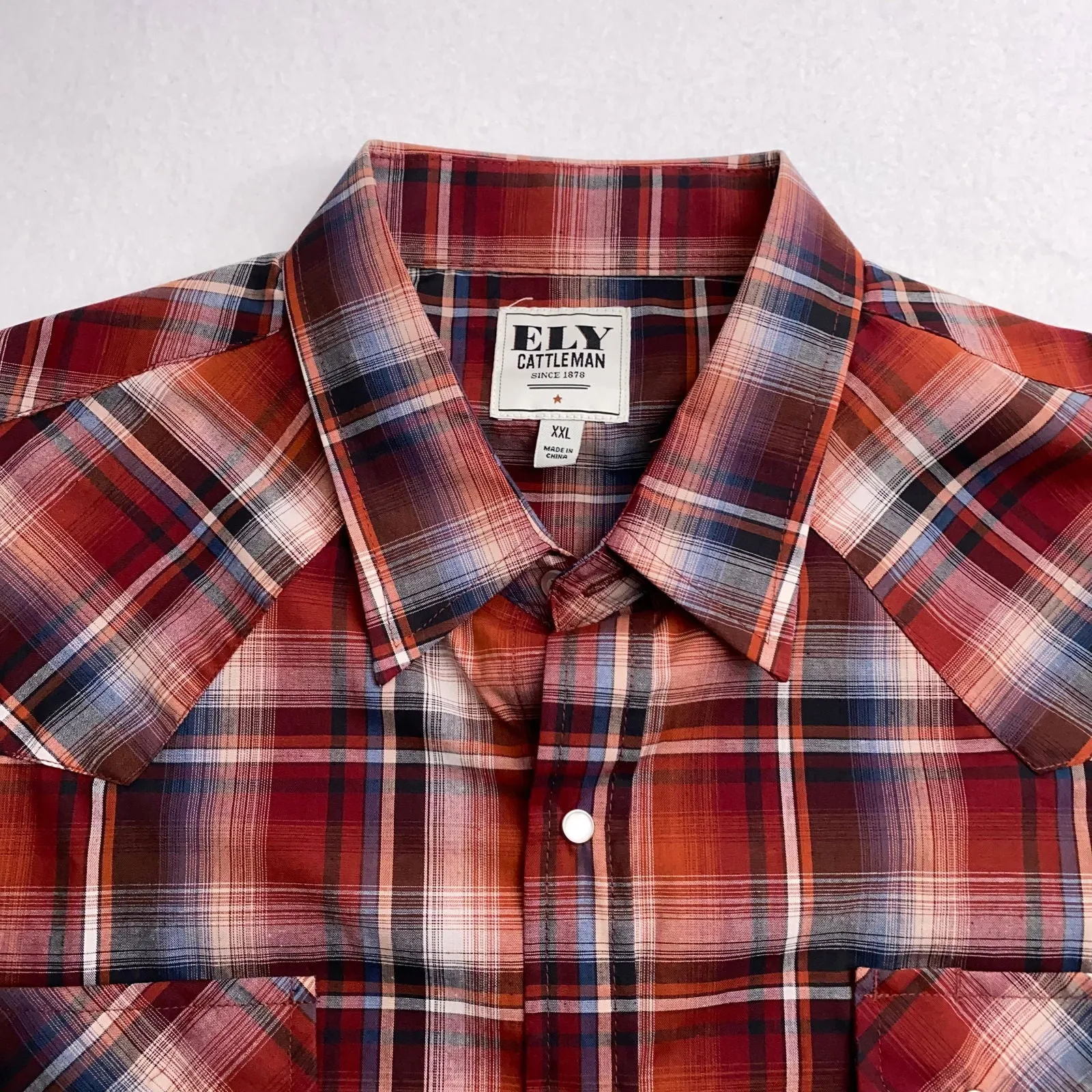 Ely Cattleman Mens Western Snap Shirt | XXL | Red Plaid | Pearl Snap Buttons | NWT