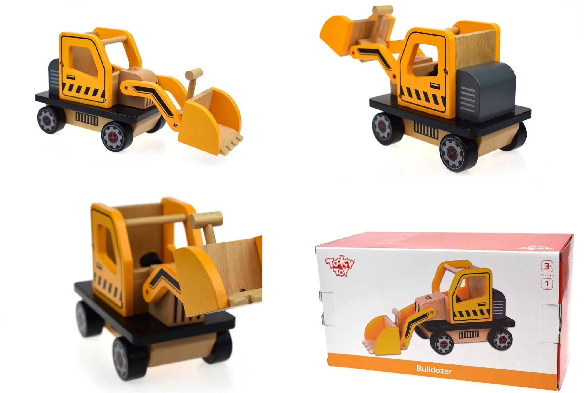 Excavator toy wooden bulldozer with movable parts-large 28 cm length- gift ready.