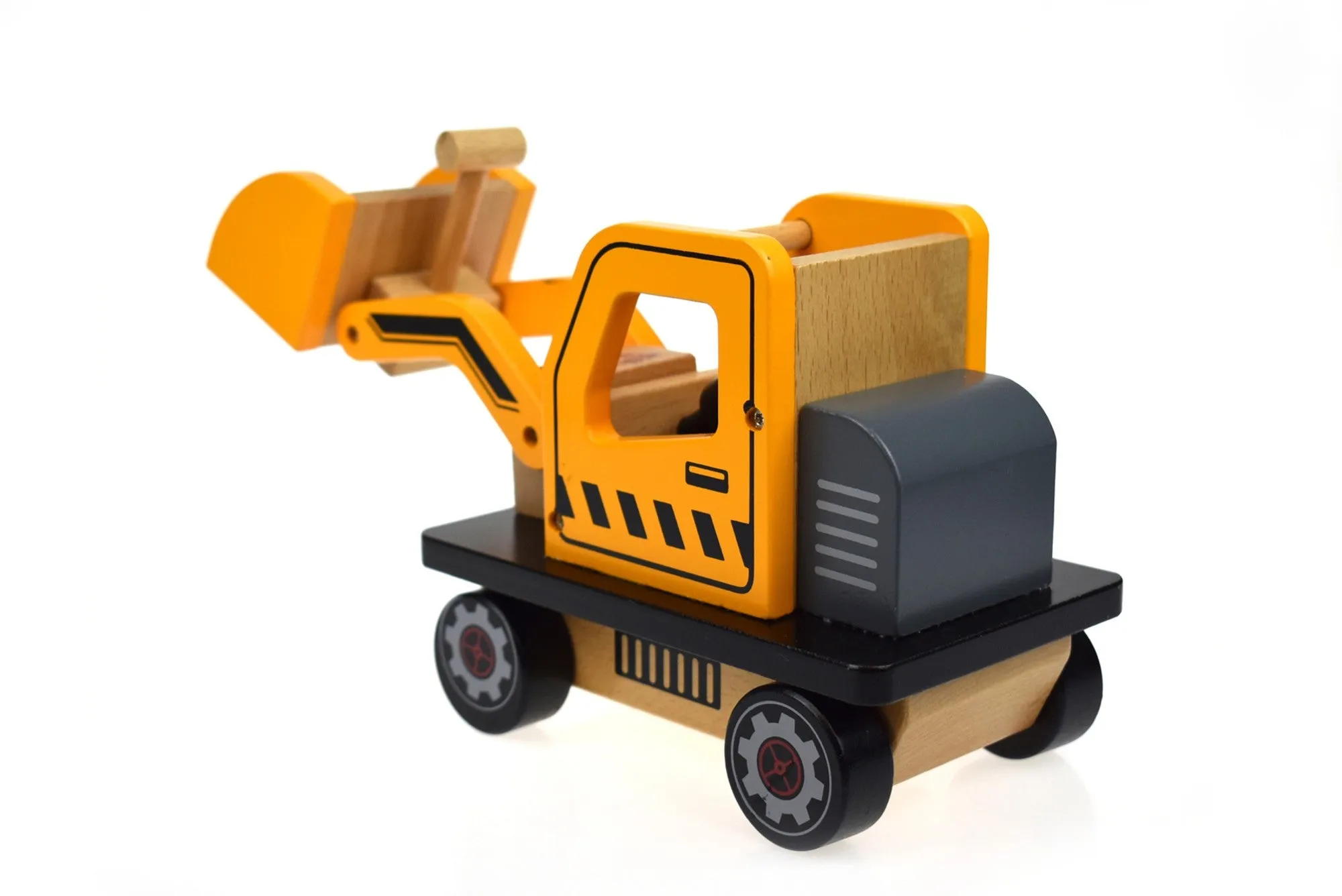 Excavator toy wooden bulldozer with movable parts-large 28 cm length- gift ready.