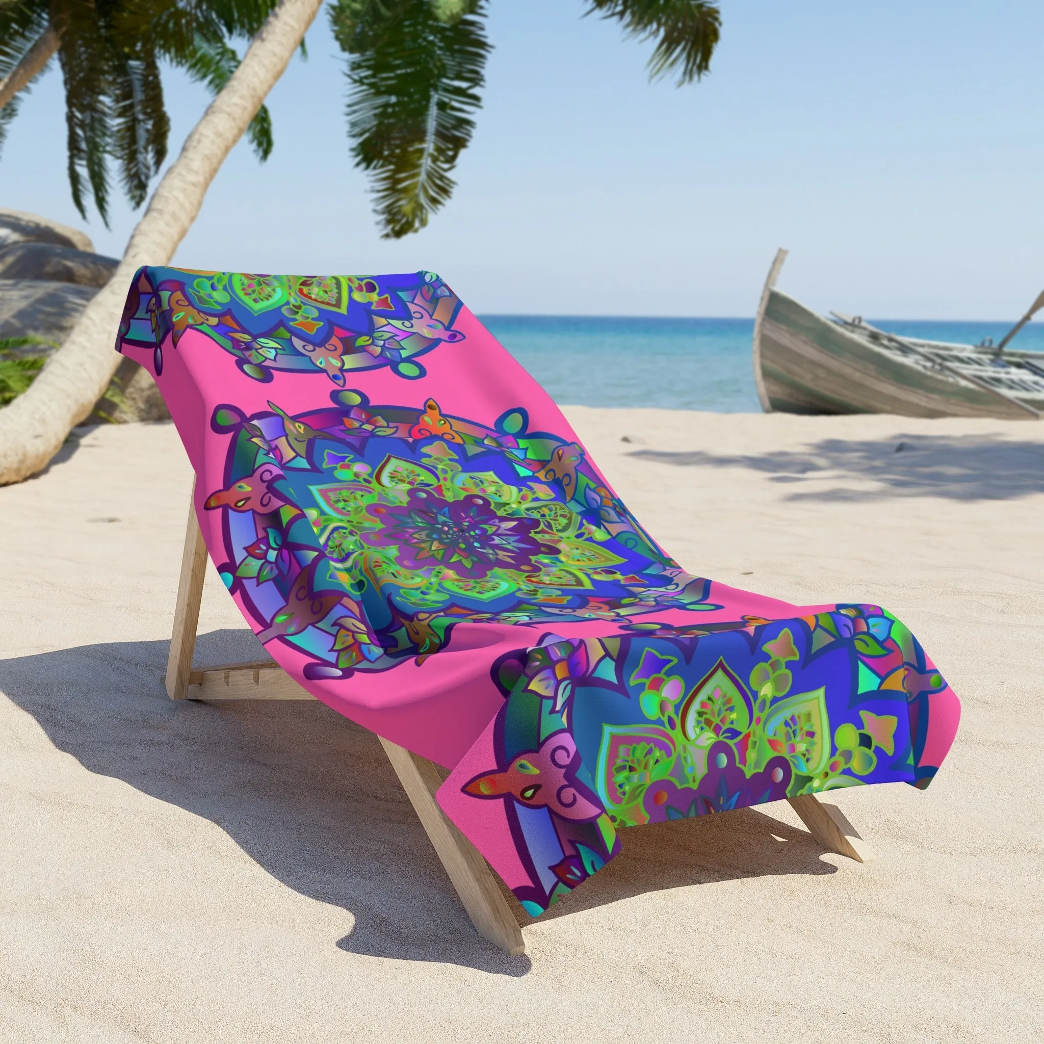 Handmade Mandala Design Beach Towel - Bright Pink