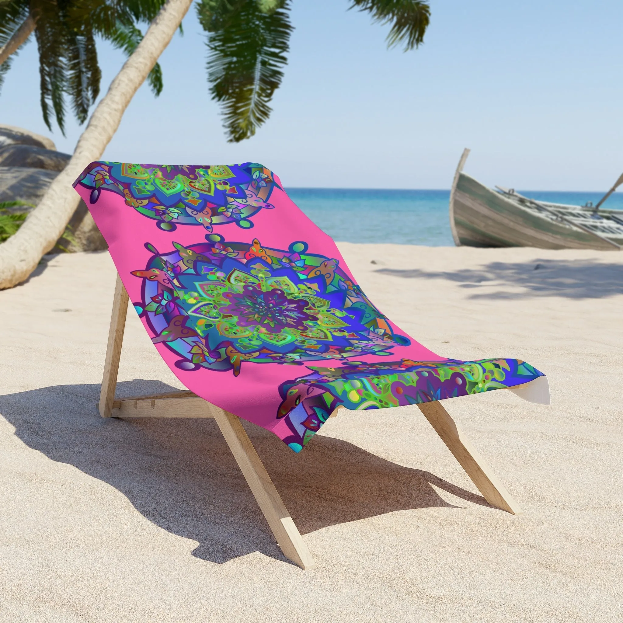 Handmade Mandala Design Beach Towel - Bright Pink