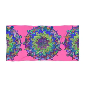 Handmade Mandala Design Beach Towel - Bright Pink