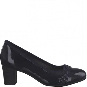 Jana Ladies Navy Patent Court Shoe 22464 844