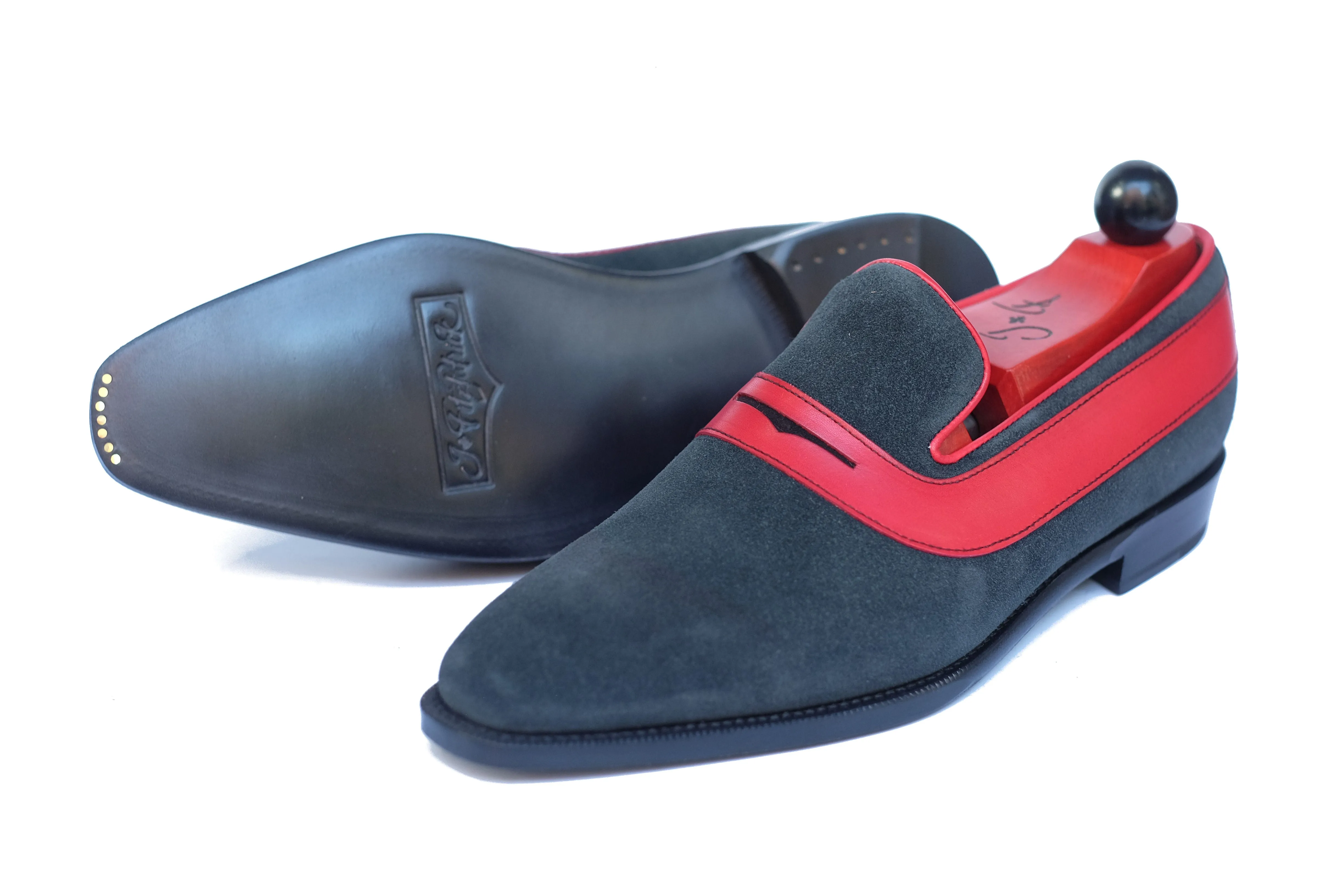 Marcos - MTO - Charcoal Suede / Red Calf - LPB Last - Single Leather Sole