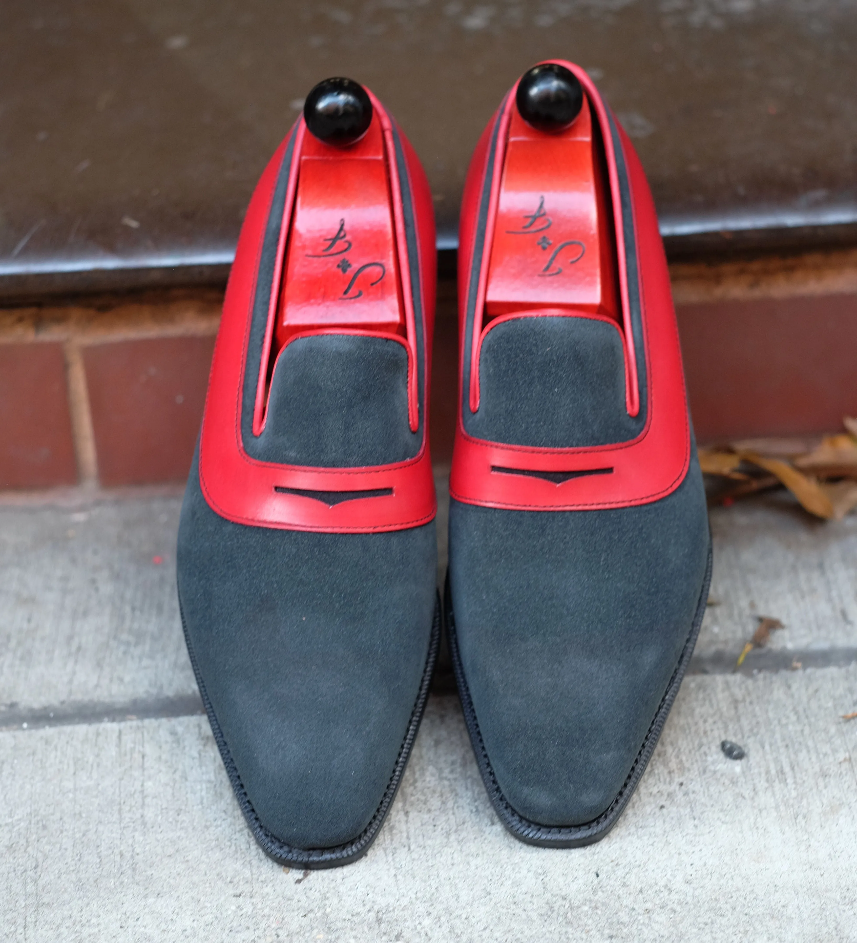 Marcos - MTO - Charcoal Suede / Red Calf - LPB Last - Single Leather Sole