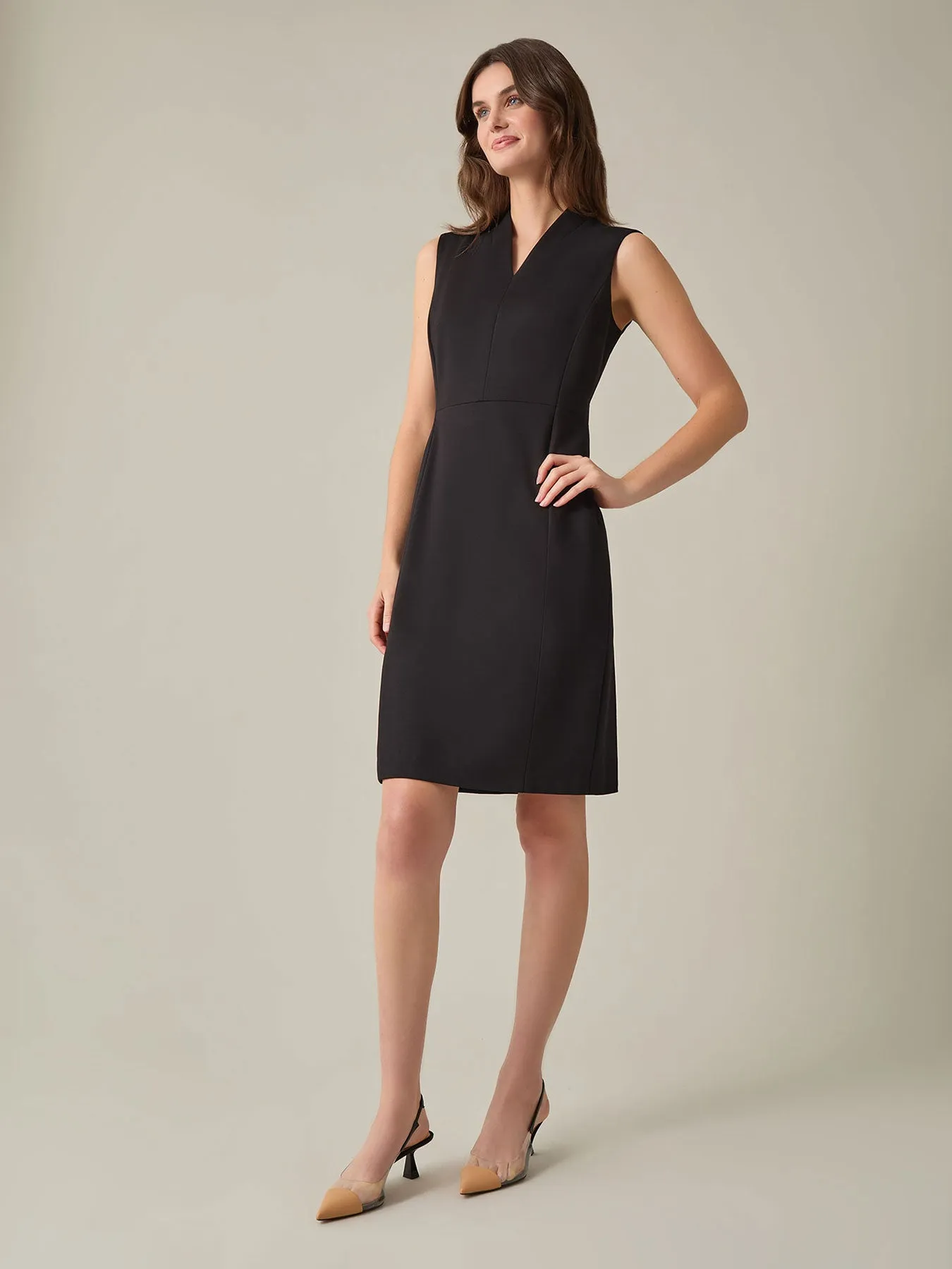 Petite V-Neck Sheath Dress, Compression