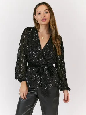 Poppy Black Sequin Wrap Top