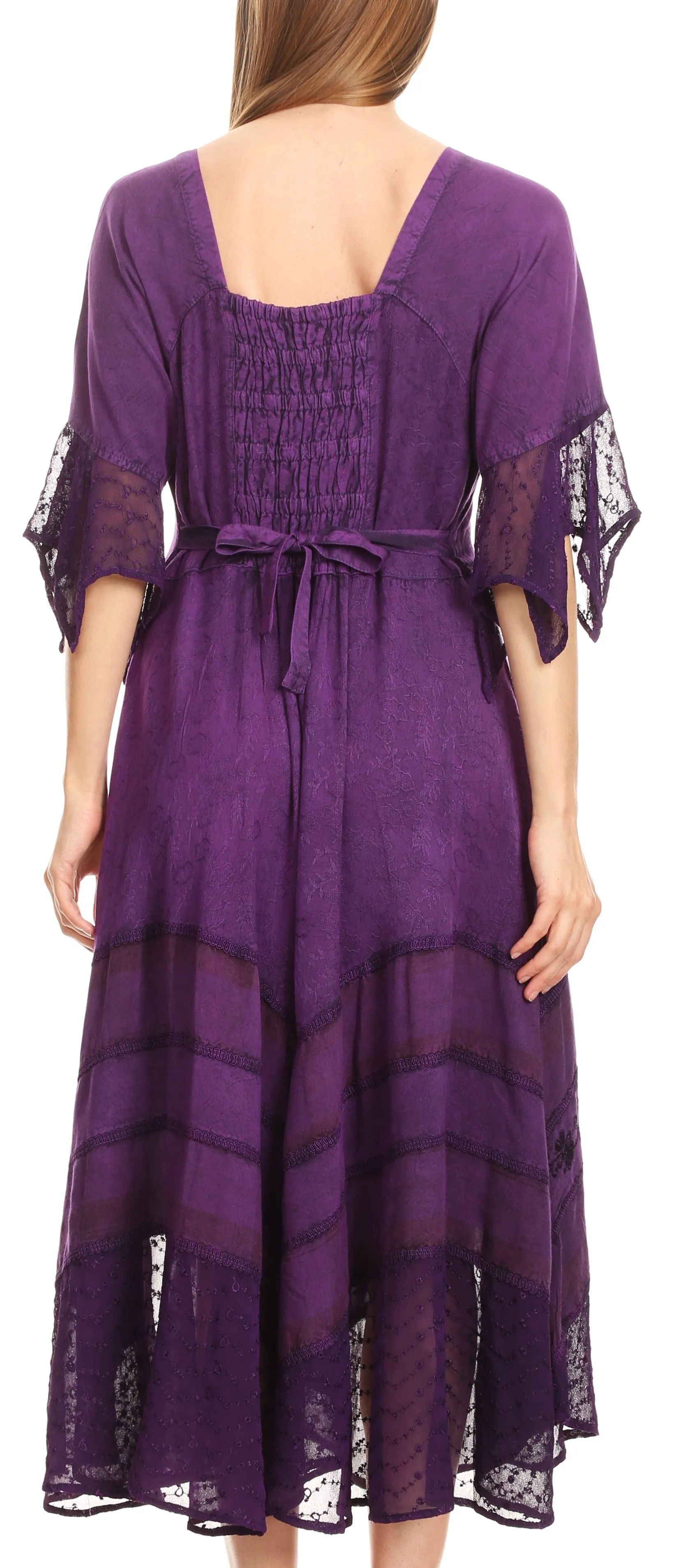 Sakkas Bexley Scoop Neck Bell Sleeve Bohemian Gypsy Embroidered Corset Dress