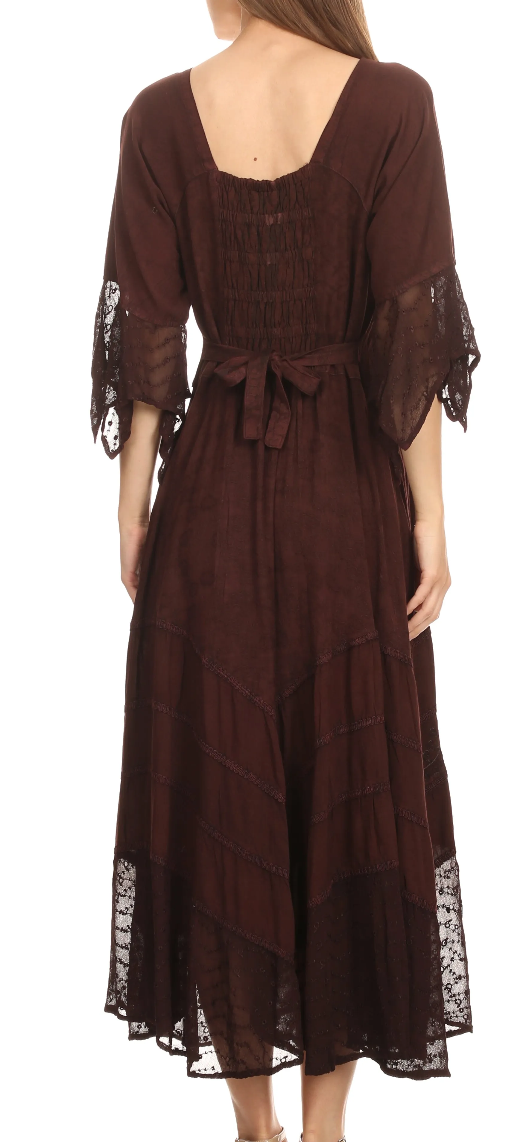 Sakkas Bexley Scoop Neck Bell Sleeve Bohemian Gypsy Embroidered Corset Dress