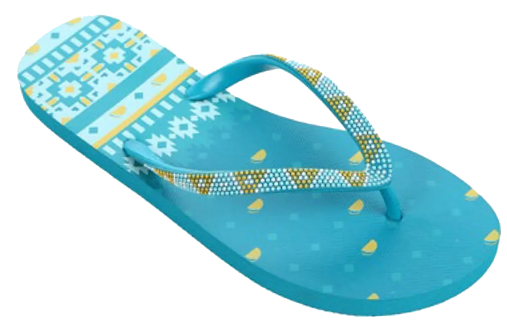 Sandals Ladies Flip Flop Beaded Designer Heal Sandal, Blue, Coral