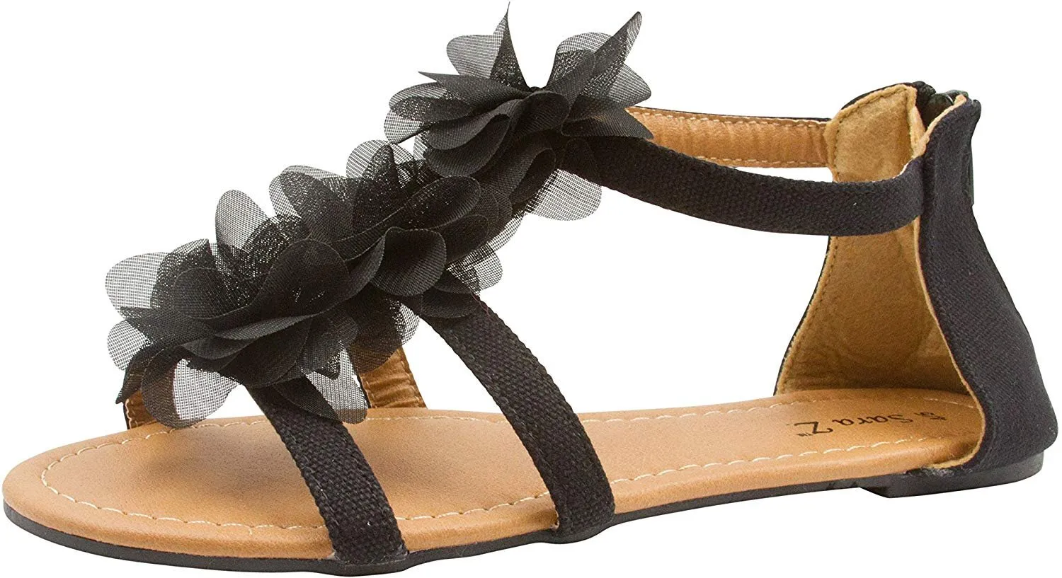 Sara Z Girls Canvas Gladiator Sandal with Chiffon Flowers