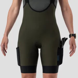 Womens Olive Droptail Cargo Bib Shorts